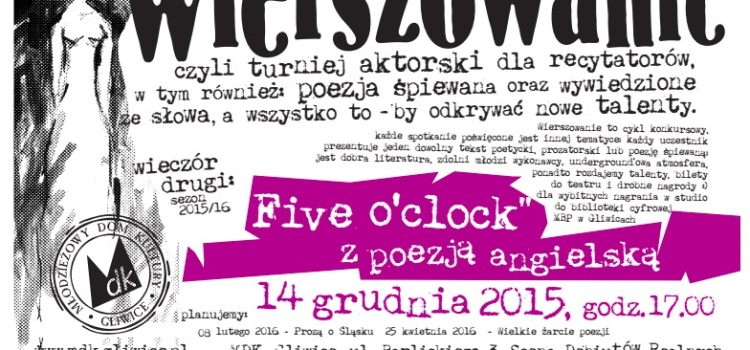 Młodzieżowy Dom Kultury w Gliwicach zaprasza serdecznie wszystkich miłośników słowa na kolejne spotkanie z cyklu “Wierszowanie”