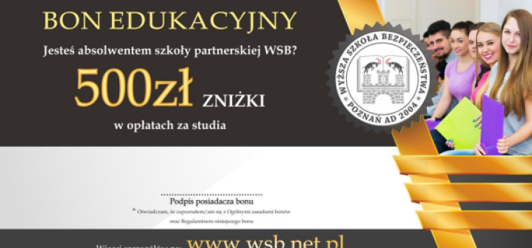 Współpracujemy z WSB. Wyższa Szkoła Bezpieczeństwa w Gliwicach przygotowała specjalną bonifikatę na studia dla uczniów szkoły partnerskiej Współpracujemy z WSB. Wyższa Szkoła Bezpieczeństwa w Gliwicach przygotowała specjalną bonifikatę na studia dla uczniów szkoły partnerskiej