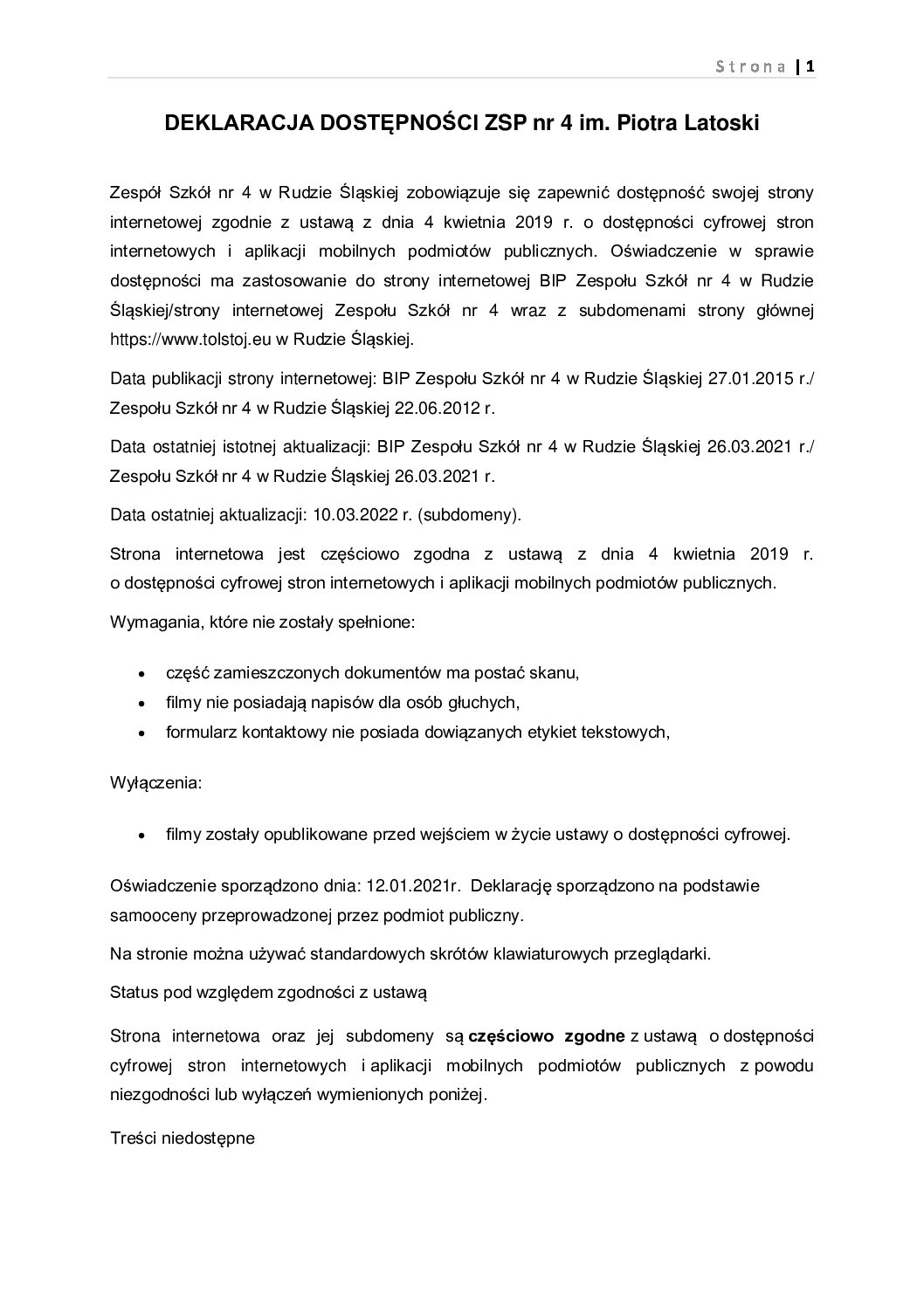ZS4 Deklaracja Dostępnosci ZS n4 w Rudzie Śląskiej