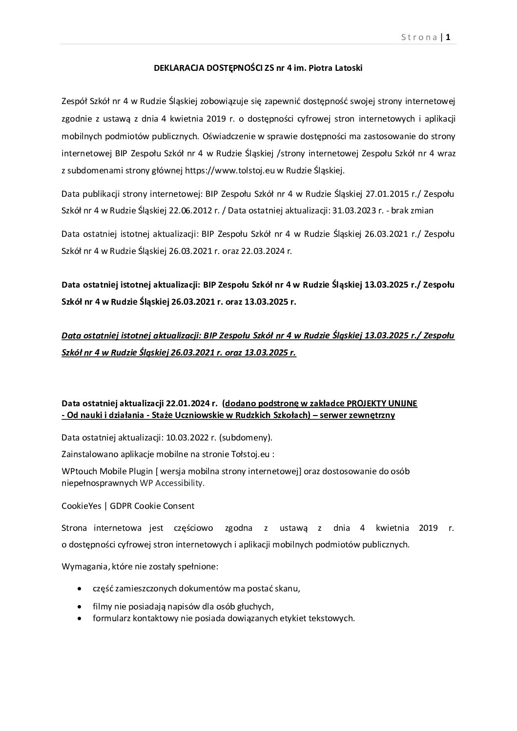 Deklaracja Dostępności ZS nr 4 2025